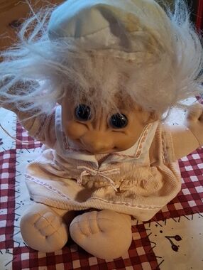 Plush Baby Doll in Light Pink Dress with White Hair